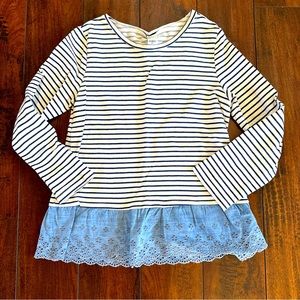 Girls OshKosh B’gosh Navy Striped Long Sleeve Top Sz 10